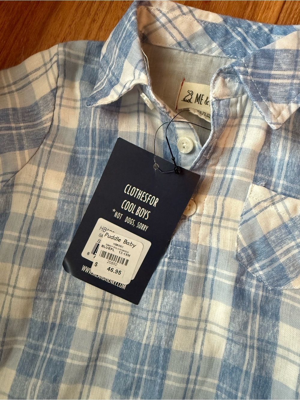 Me & Henry Blue Plaid Short-Sleeve Baby Romper - Picture 2 of 4